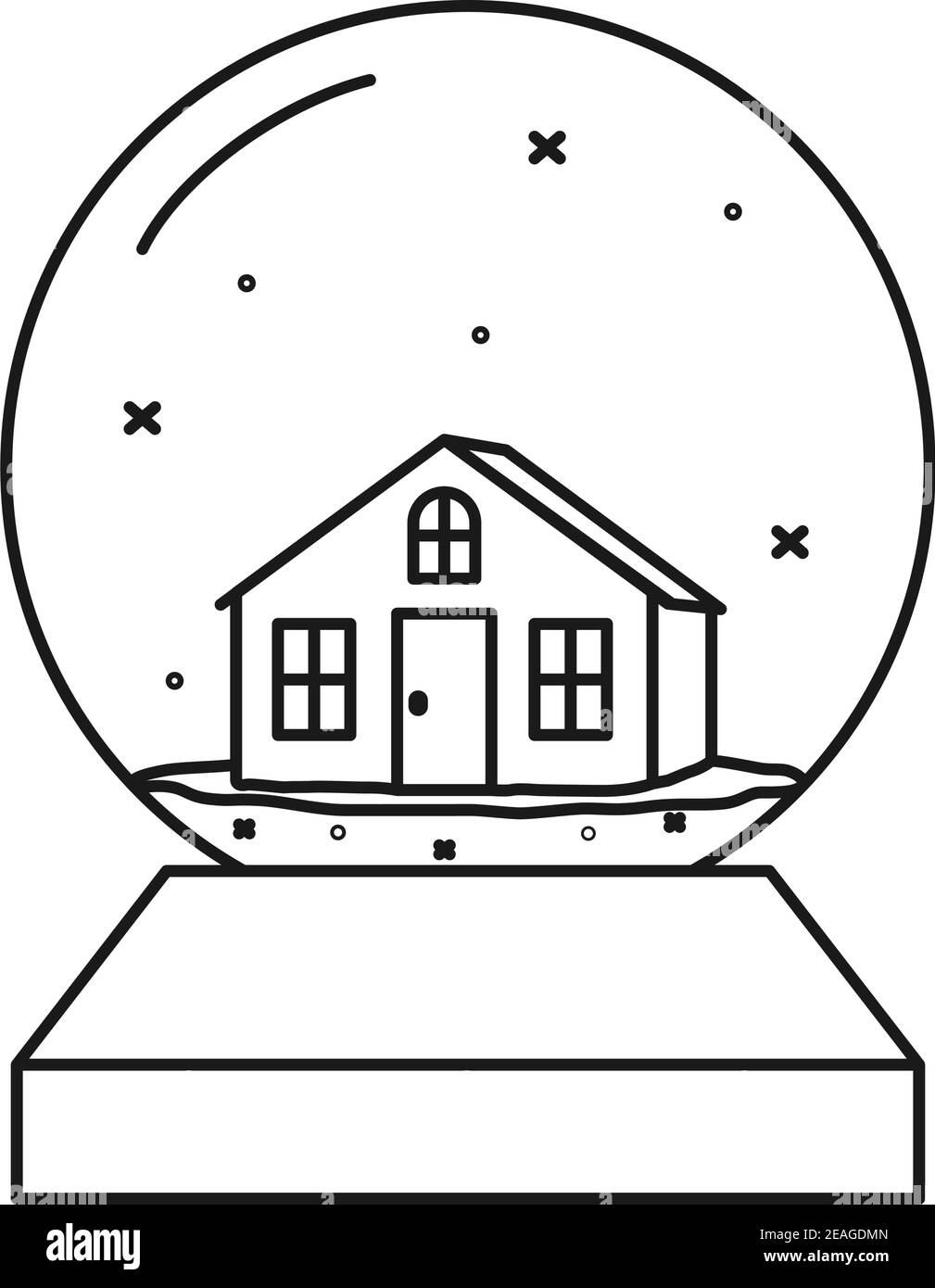 Boule en verre de Noël noir et blanc Line art. Petit jouet maison d'hiver. Illustration vectorielle du thème de Noël pour affiche, étiquette, carte-cadeau, décoration de livre à colorier Illustration de Vecteur