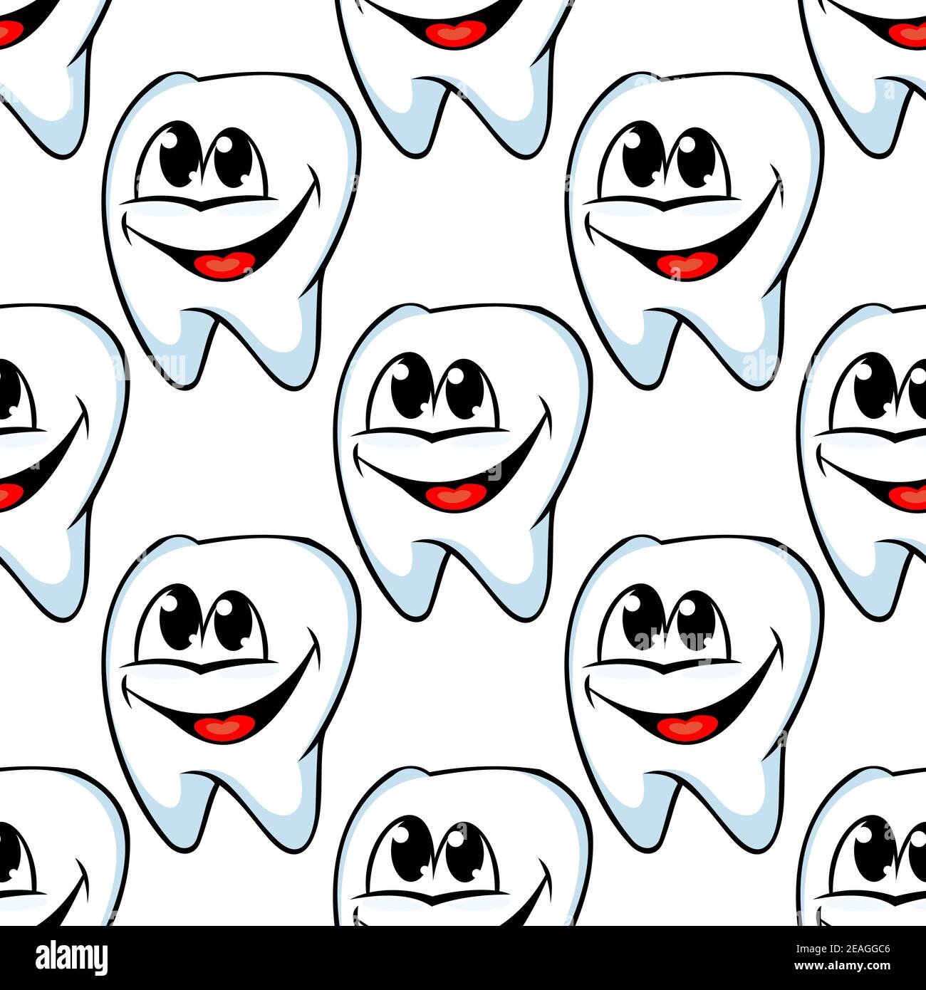 Répétez l'ensemble de homogène heureux des dents saines avec d'immenses sourires joyeux dans square format adapté pour le textile ou le papier peint Illustration de Vecteur