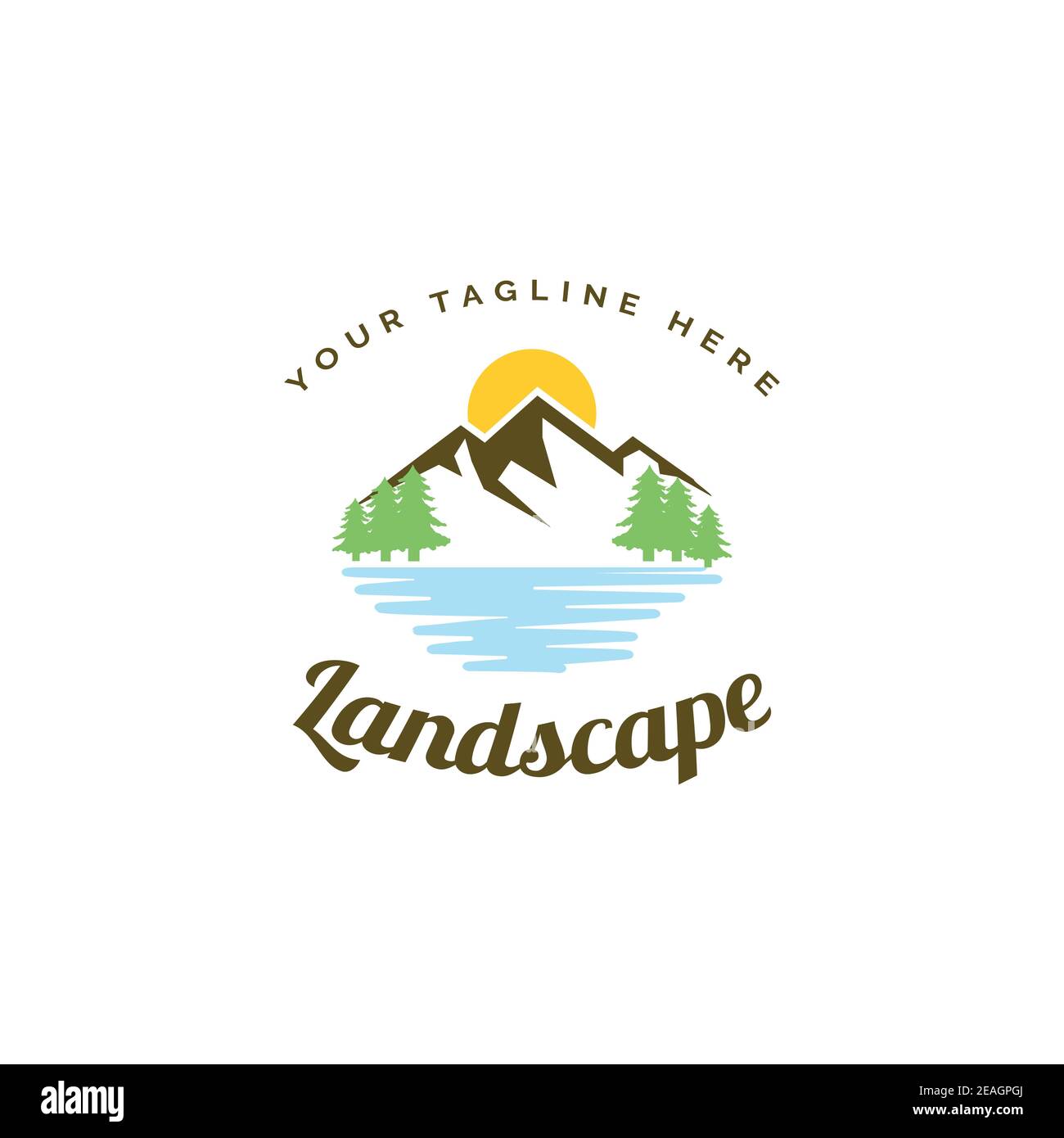 Modèle vectoriel de conception de logo d'illustration paysage. Montagne avec symbole de lac Illustration de Vecteur