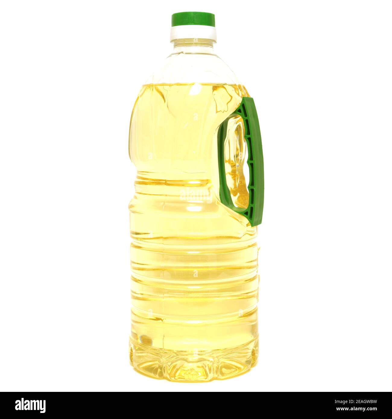 Grande bouteille d'huile d'olive extra vierge isolée sur blanc arrière-plan Banque D'Images