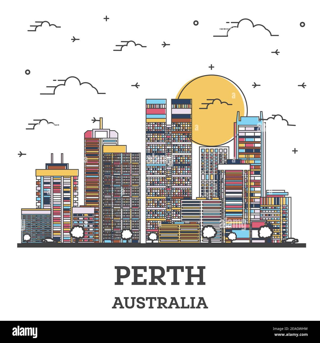 Perth city skyline silhouette Banque d'images vectorielles - Alamy