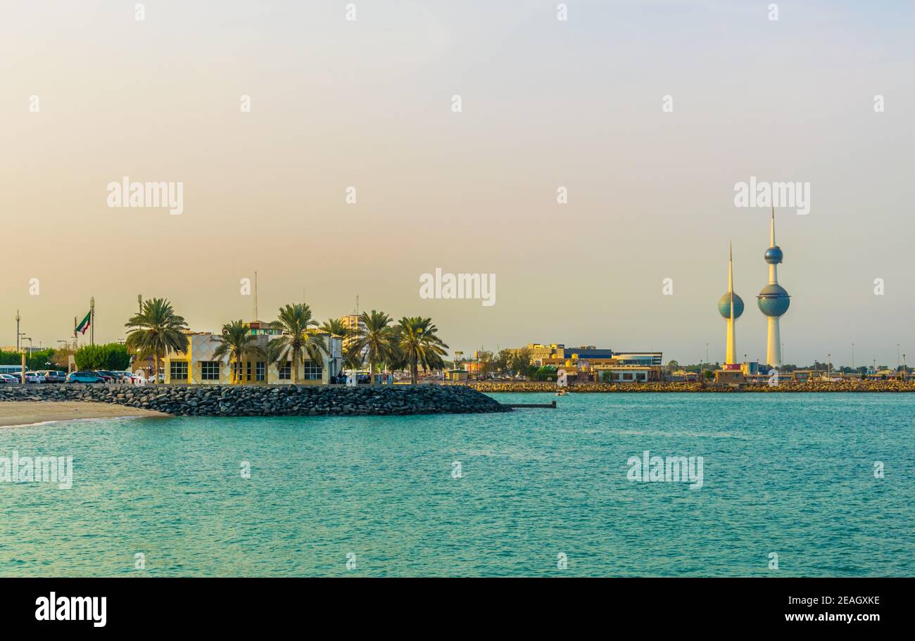 Vue sur les tours du Koweït - le site le plus connu de la ville de Koweït. Banque D'Images