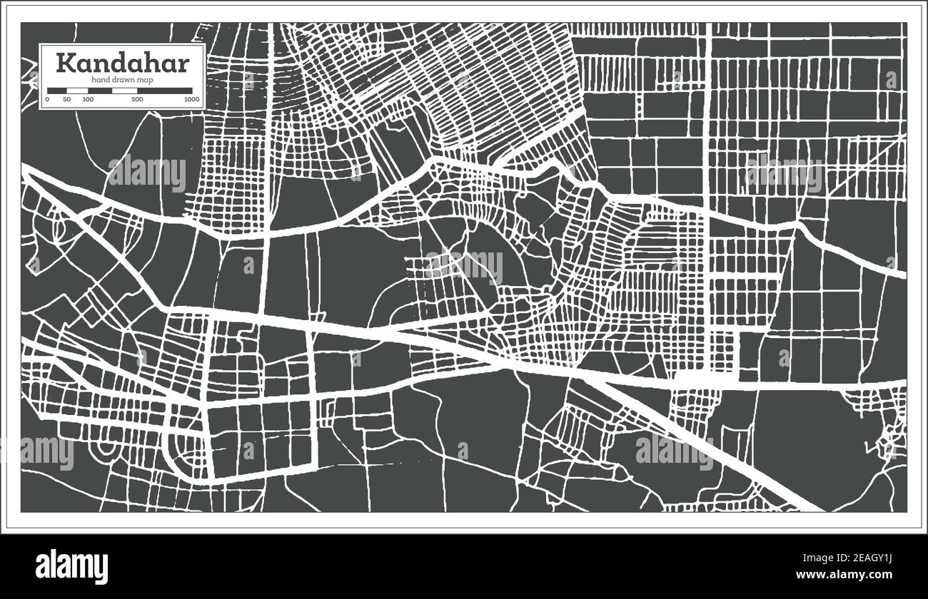 Kandahar Afghanistan carte de la ville en noir et blanc en style rétro. Carte de contour. Illustration vectorielle. Illustration de Vecteur