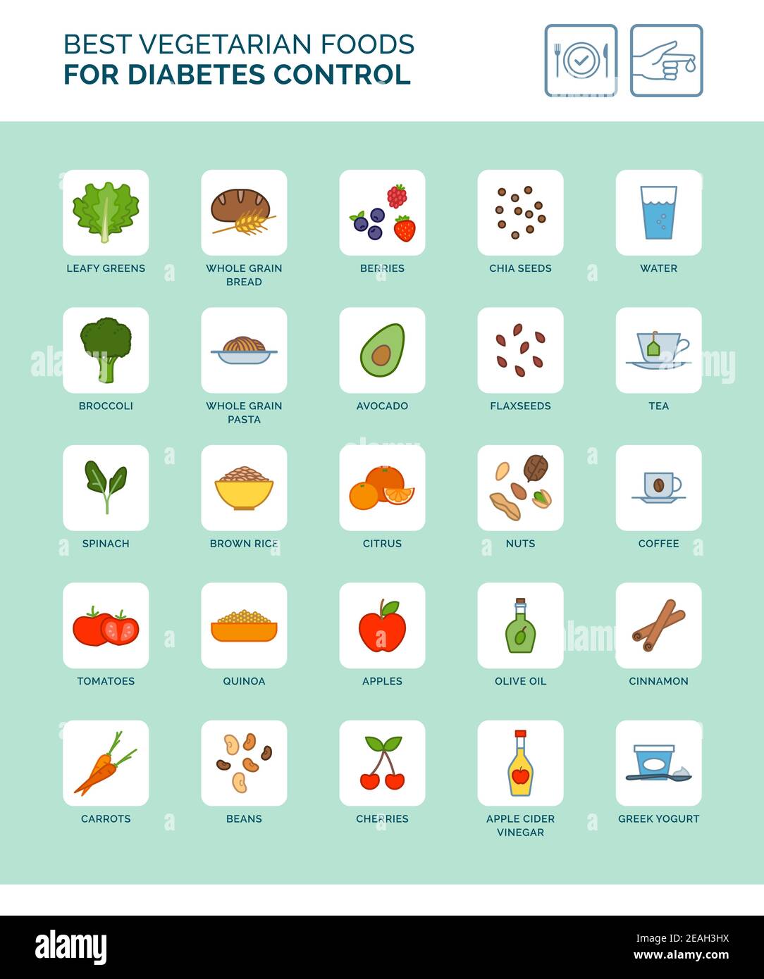 Meilleurs aliments végétariens pour le diabète : prévention des maladies et concept de régime alimentaire sain Illustration de Vecteur Meilleurs aliments végétariens pour le diabète : prévention des maladies et concept de régime alimentaire sain Illustration de Vecteur