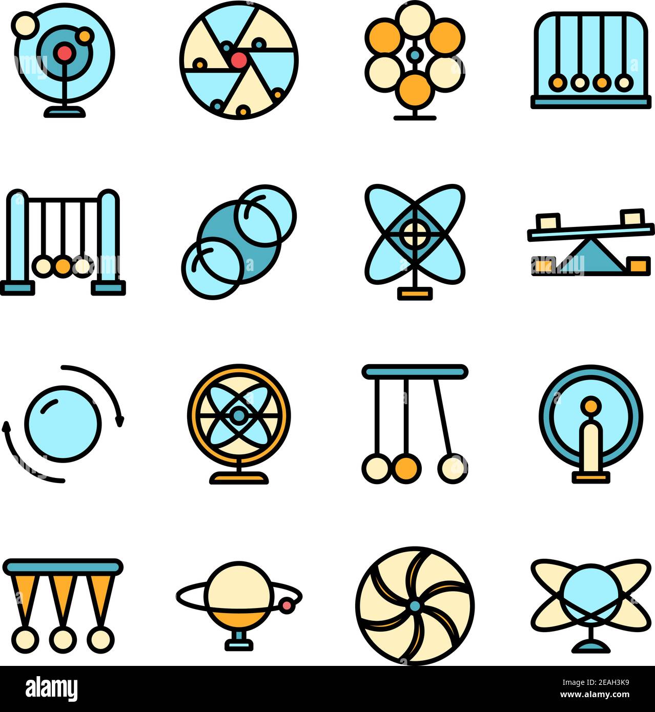 Icônes de mouvement perpétuel définies. Ensemble de contours d'icônes de vecteur de mouvement perpétuel ligne fine couleur plate sur blanc Illustration de Vecteur