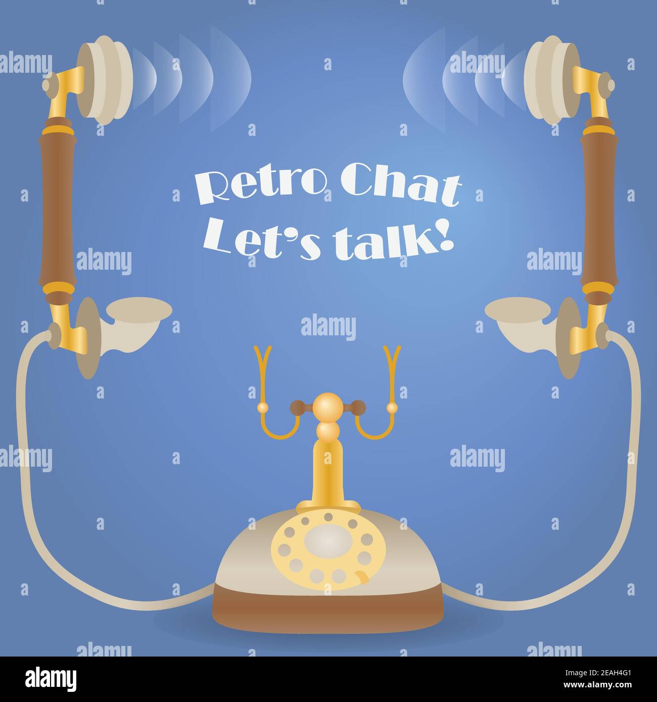 Deux anciens récepteurs téléphoniques avec texte Retro Chat laisse parler! entre eux Illustration de Vecteur