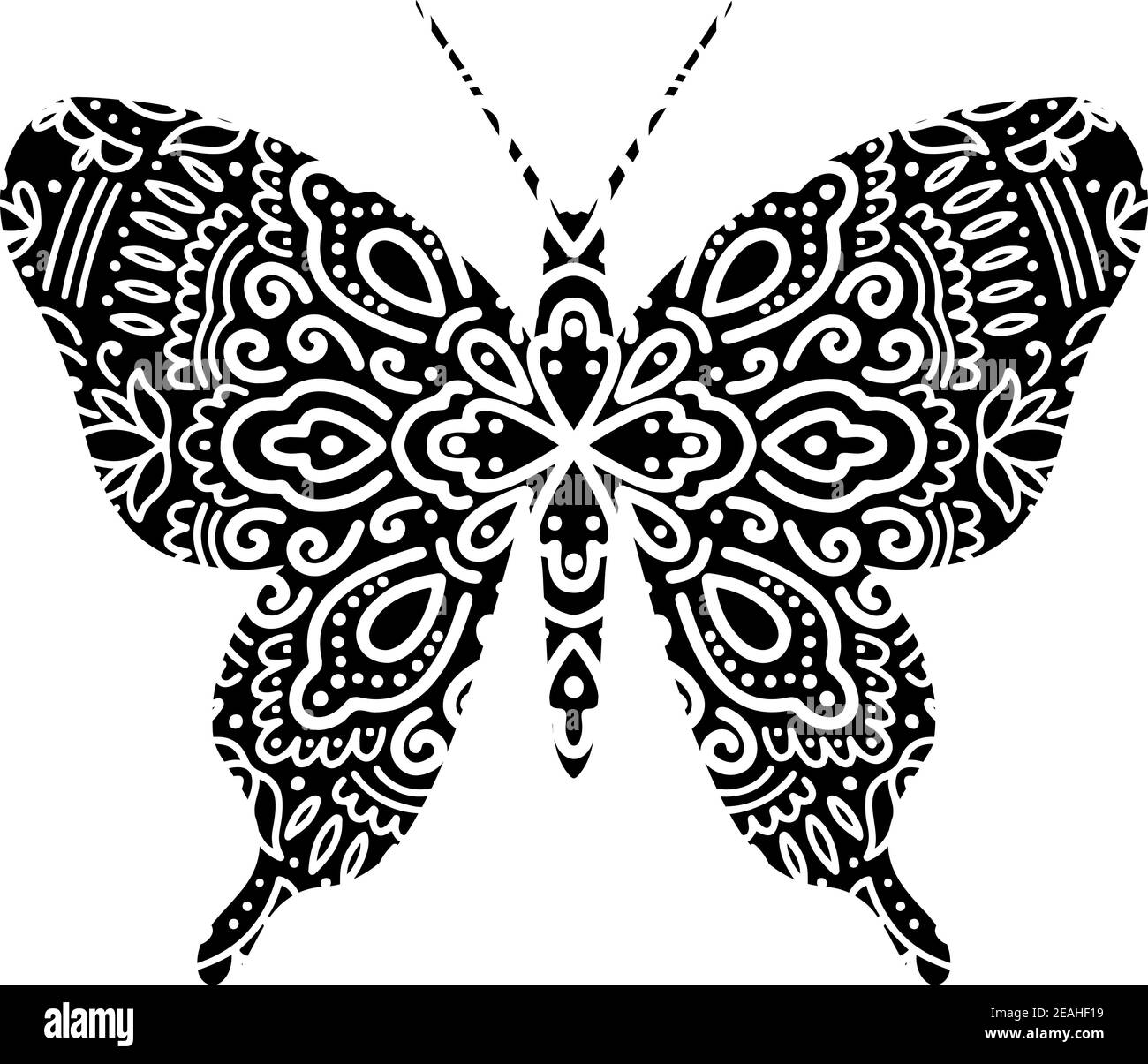 Papillon graphique mandala abstrait isolé dans fond blanc.Boho indian Shape.ethnie style oriental Illustration de Vecteur