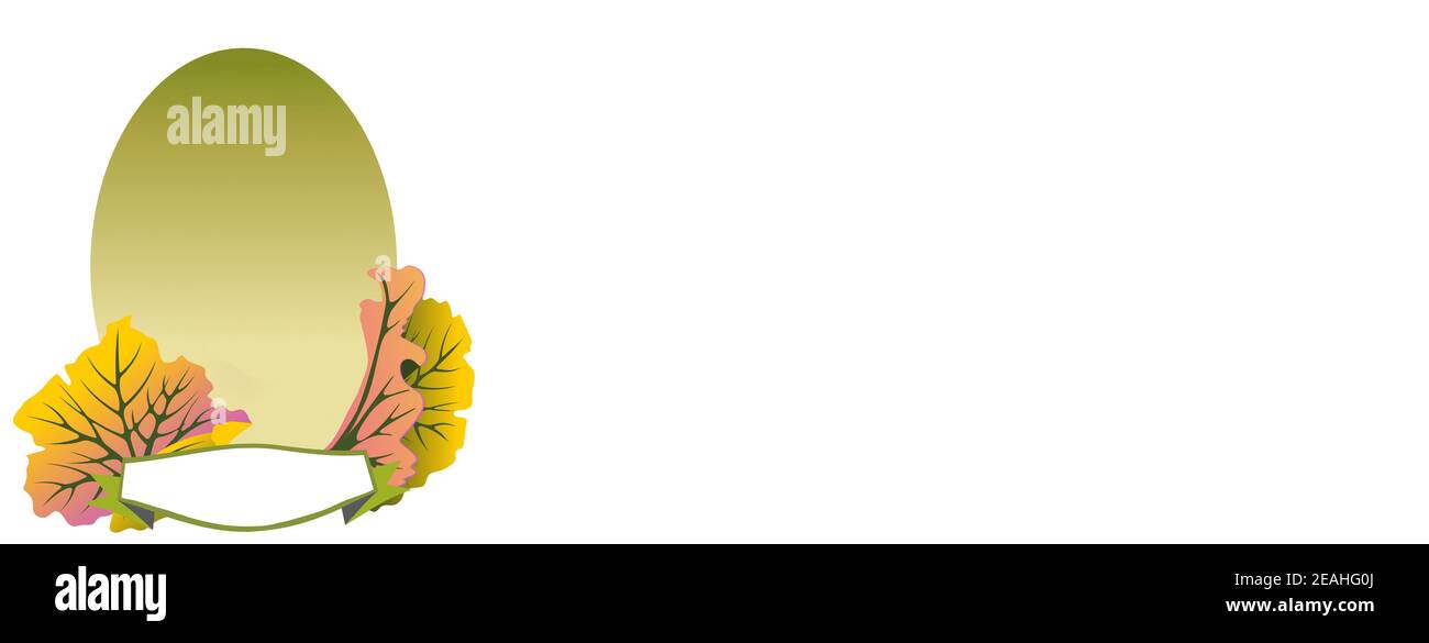 Gardez-le simple symbole et simple concept: Bannière de Pâques avec oeuf et feuilles colorées sur fond blanc. Espace pour le texte Banque D'Images