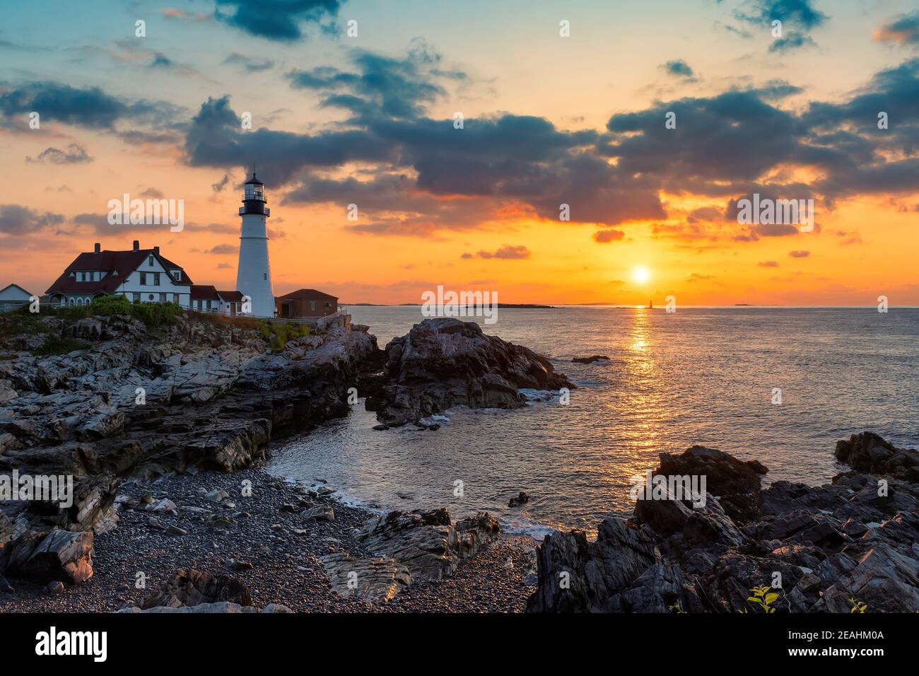 Phare de Portland au coucher du soleil, Maine, États-Unis Banque D'Images