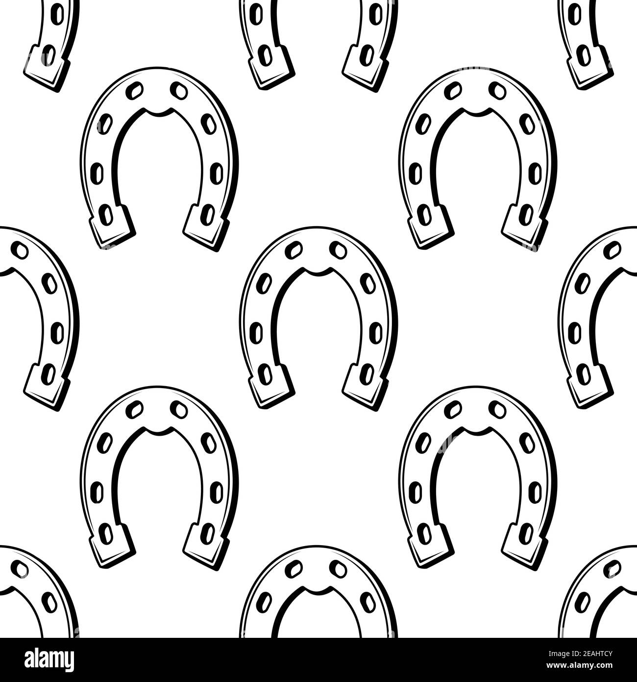 Répétez en noir et blanc motif de fond transparente de lucky horse shoes disposés en rangées adapté pour imprimer, le papier peint et de textile Illustration de Vecteur