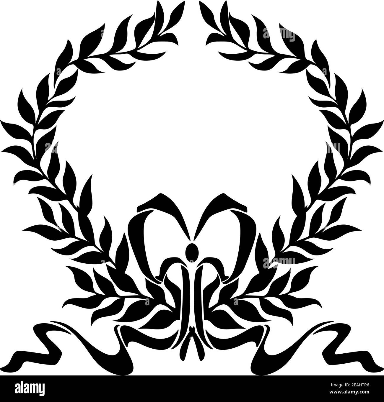 Élément de motif noir et blanc de la couronne de Laurier foliée avec un arc décoratif entourant un espace de rédaction blanc Illustration de Vecteur