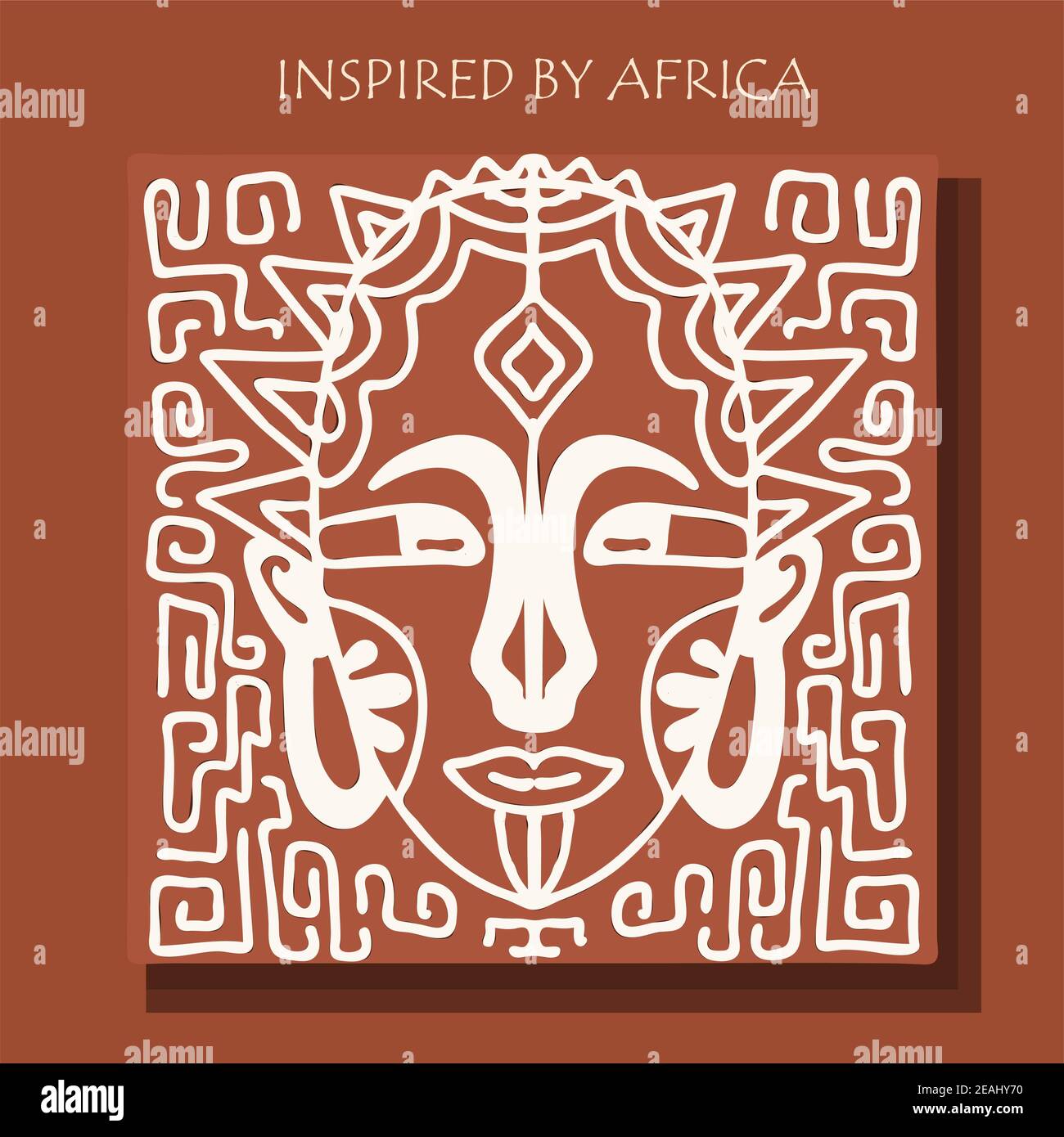 MASQUE AFRIQUE. Fond africain, AFFICHE avec modèle traditionnel tribal. Illustration vectorielle DRAWED À LA MAIN Banque D'Images