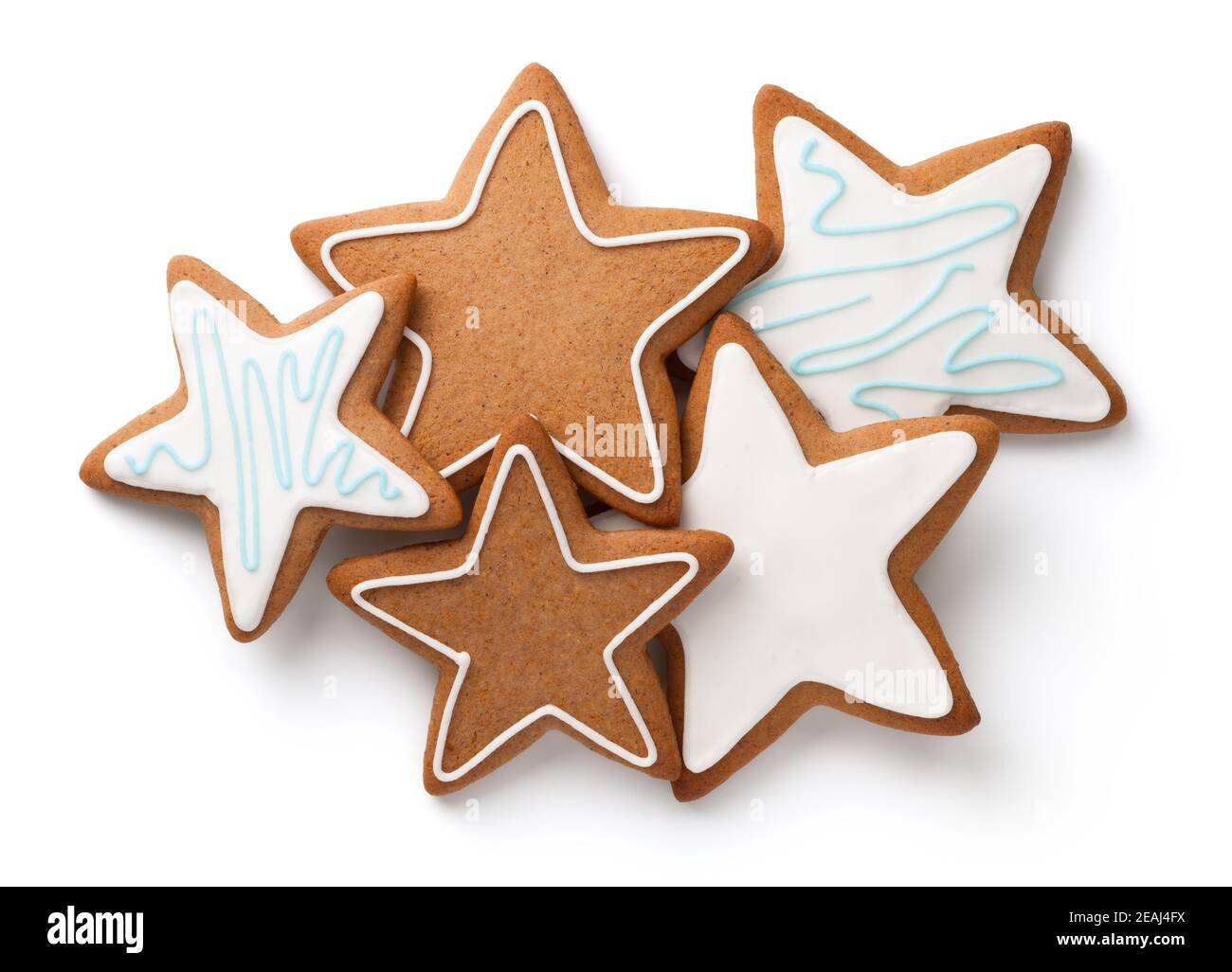 Composition des étoiles de pain d'épice de Noël isolé sur blanc Banque D'Images