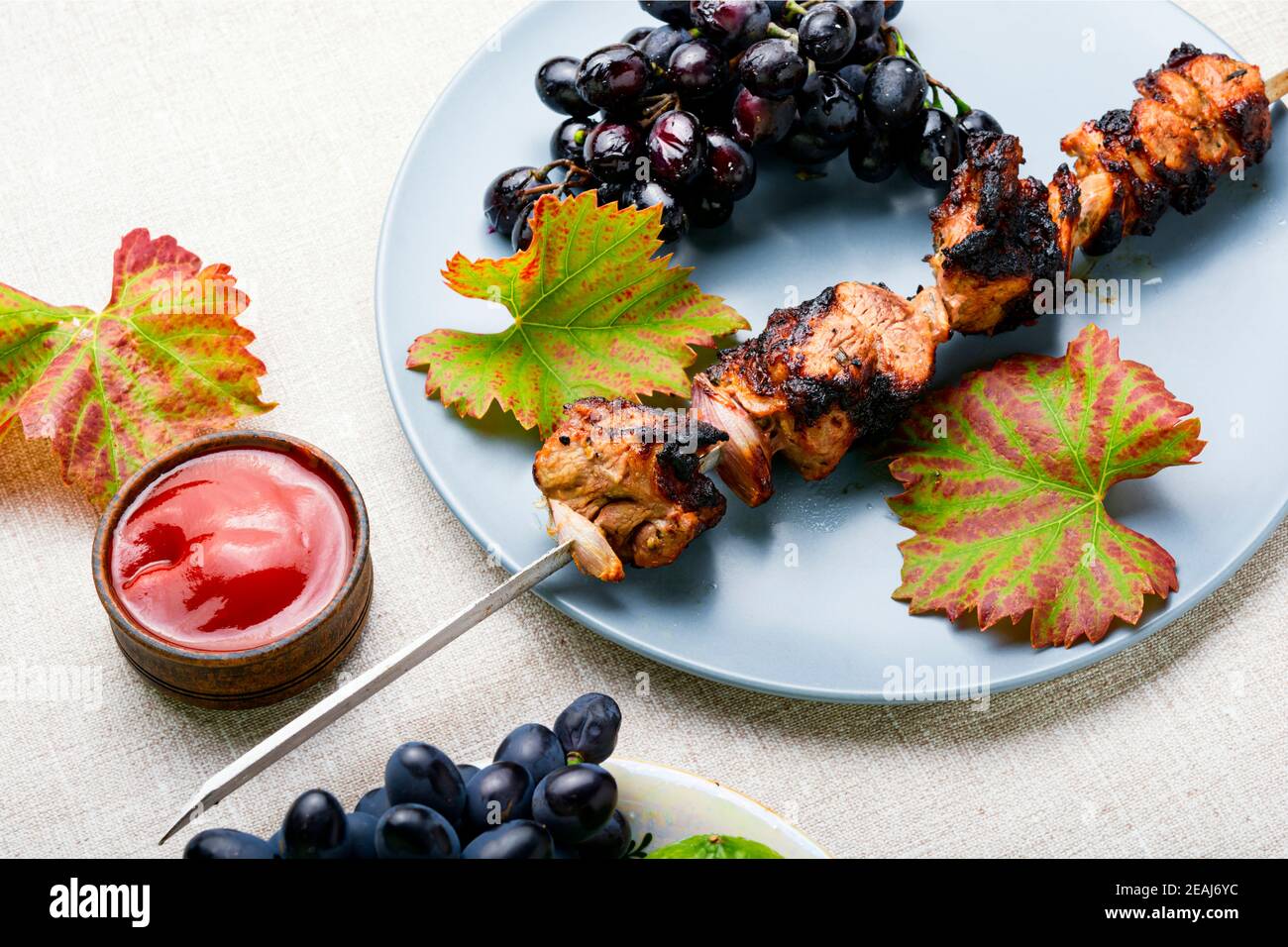 Shish kebab avec des raisins Banque D'Images