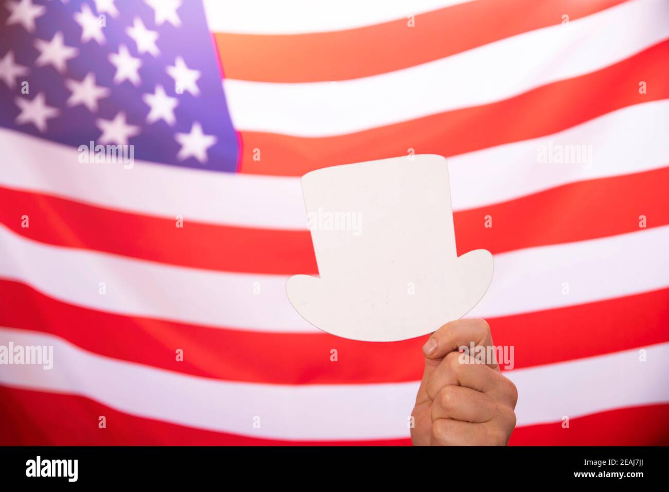 Drapeau américain avec tableau de message blanc. Banque D'Images