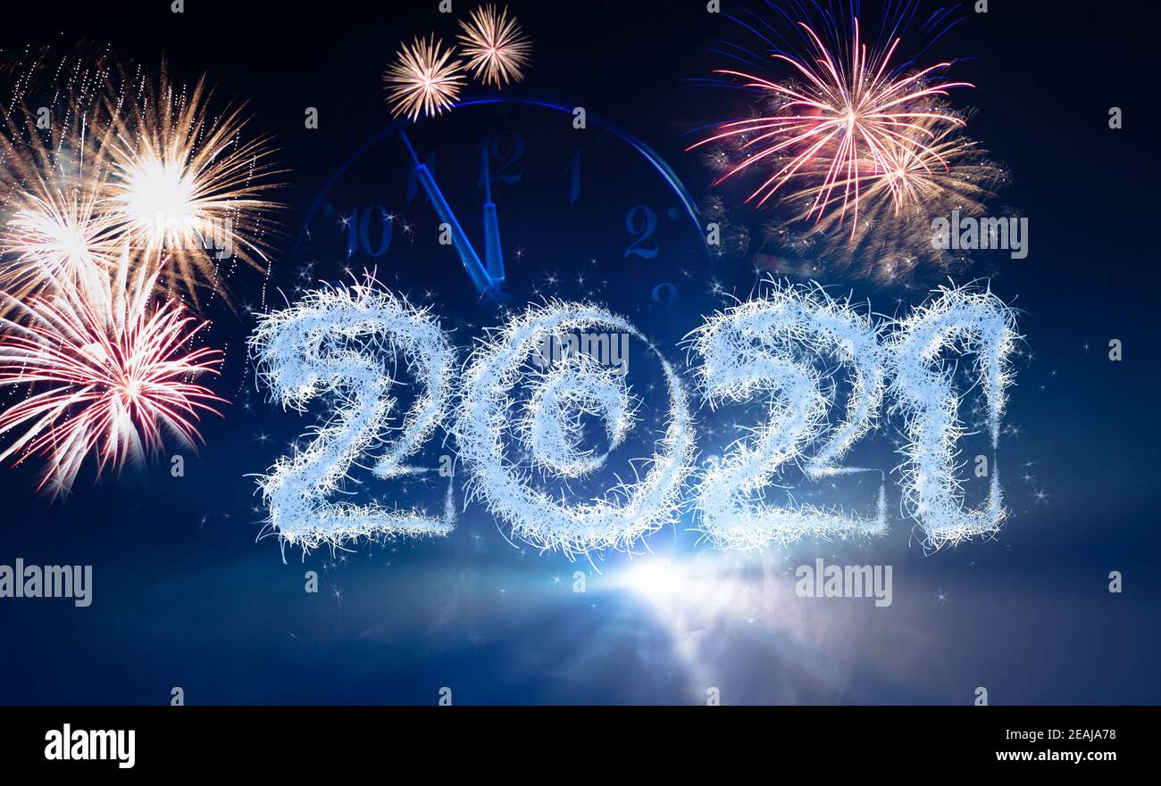 Arrière-plan de la Saint-Sylvestre avec le numéro de l'année 2021 et composez le numéro sur fond bleu Banque D'Images