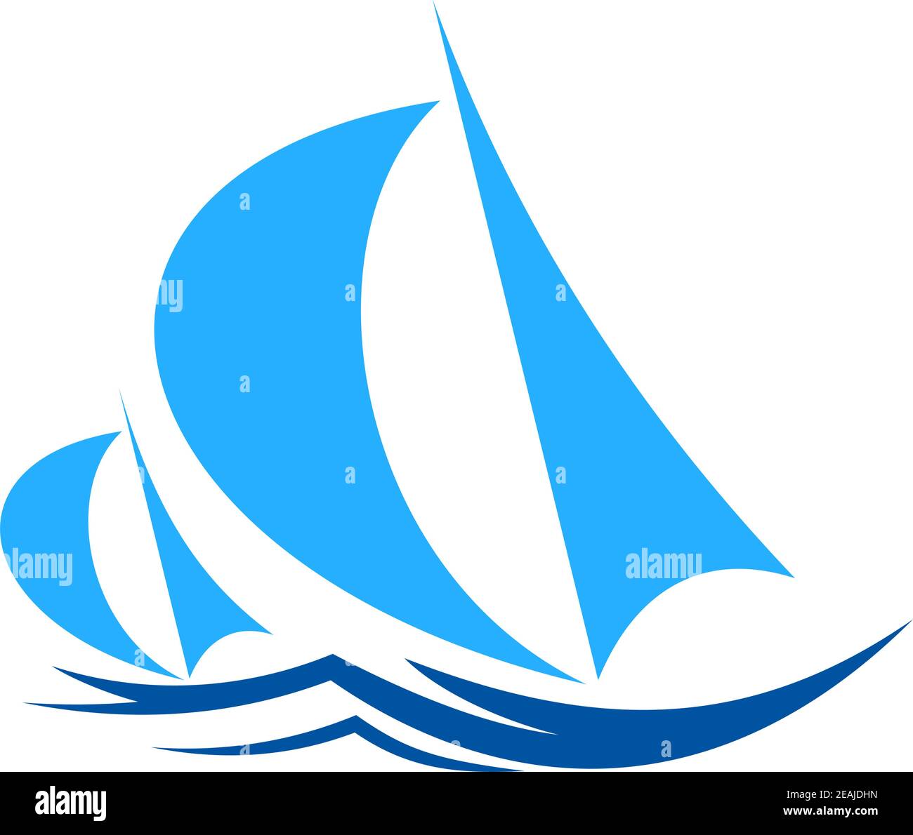 Deux voiliers ou yachts se faisant courir sur les vagues de l'océan avec des bills voiles dans les nuances de bleu dans un thème nautique pour design sportif ou de voyage Illustration de Vecteur