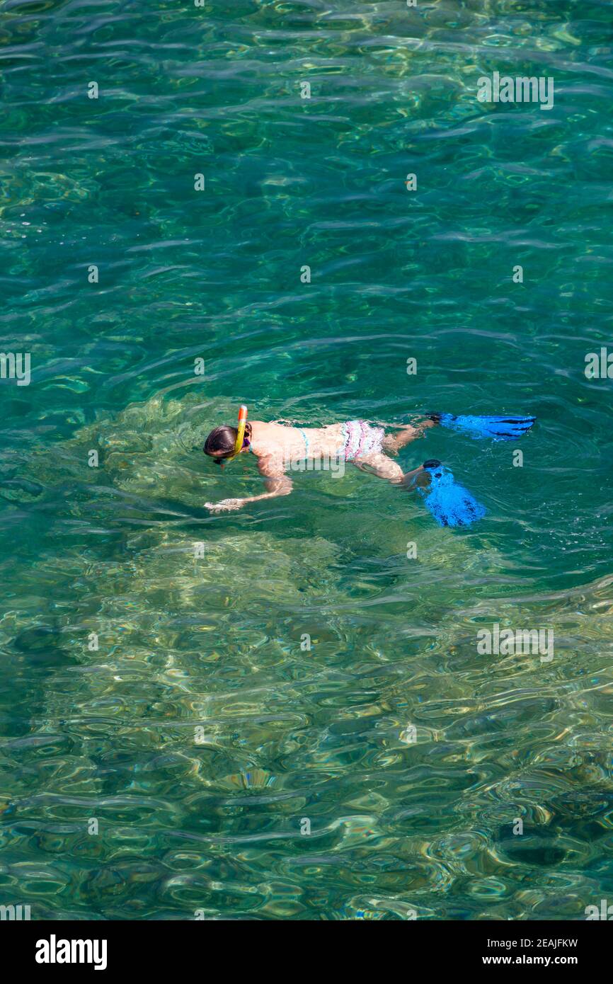Snorkeling à Cap de Peyrefite, Languedoc-Roussillon, France Banque D'Images