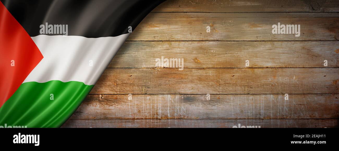 Drapeau palestinien sur une bannière murale en bois d'époque Banque D'Images