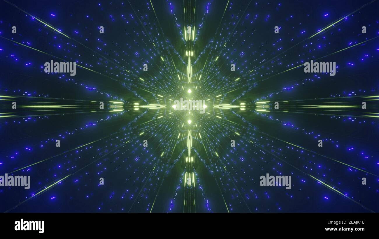 Illustration 3D de la rafale de lumière bleue et jaune Banque D'Images