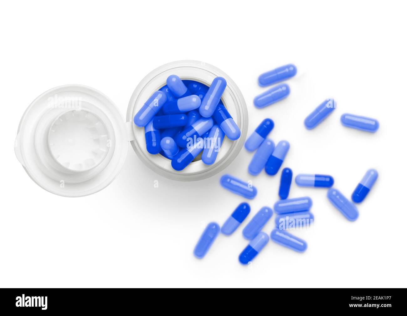 Bouteille de pilules de couleur bleue Banque D'Images