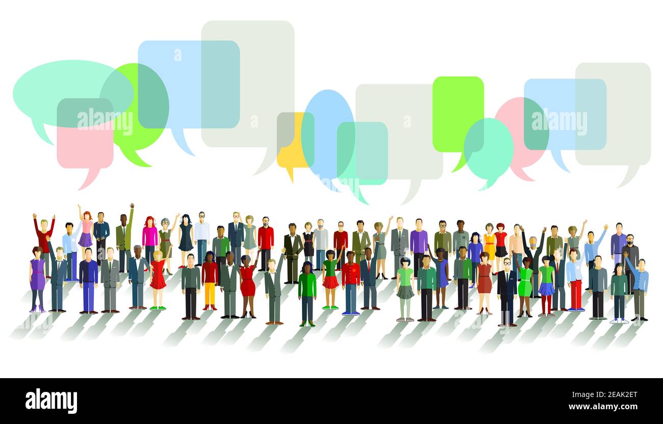 Diverses personnes avec des opinions diverses avec des bulles de chat - illustration Banque D'Images