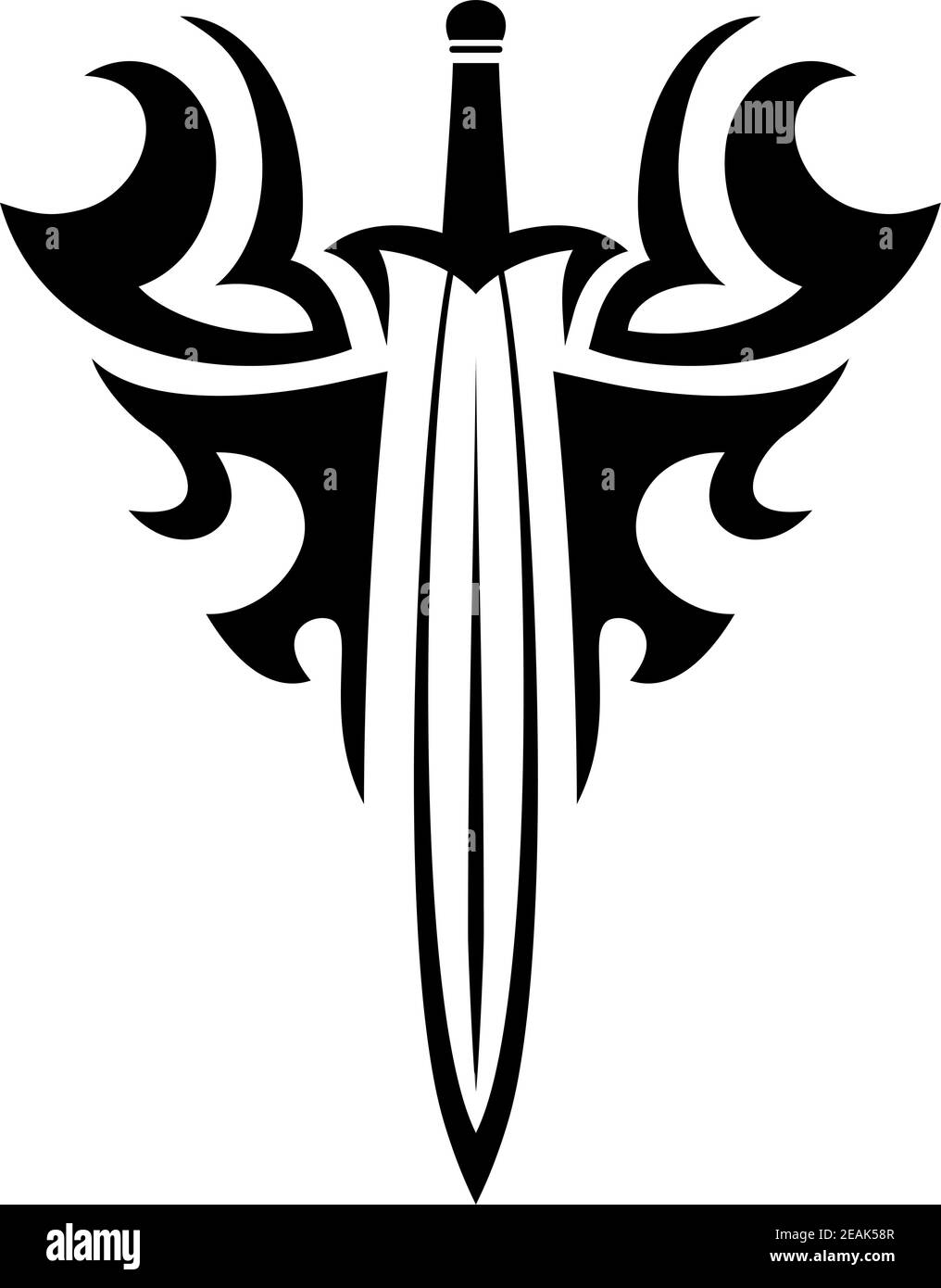Épée tribale et éléments bouclés pour tatouage ou conception religieuse Illustration de Vecteur