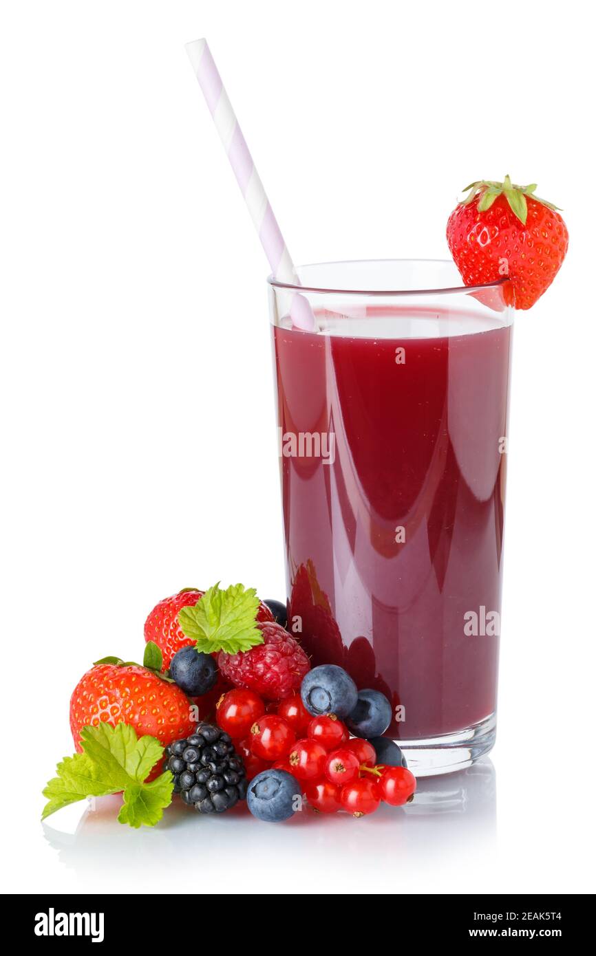 Smoothie aux baies jus de fruits frais buvez des baies dans un verre isolé sur blanc Banque D'Images