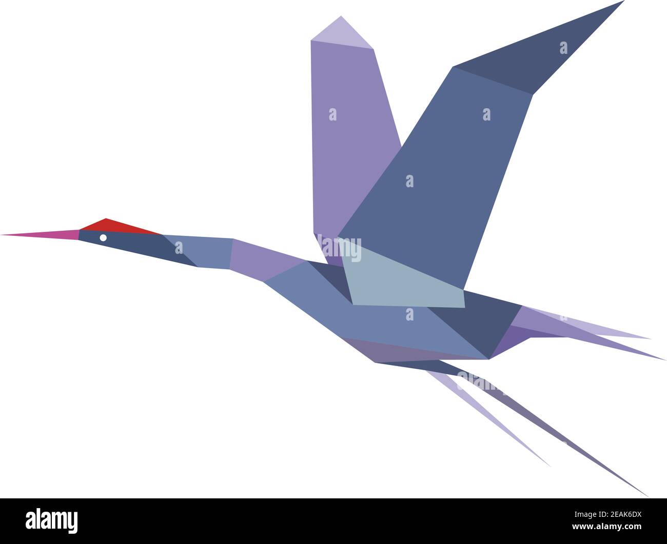 Élégante grue volante à l'origami ou héron dans des tons de bleu avec des ailes étirées, isolées sur fond blanc Illustration de Vecteur