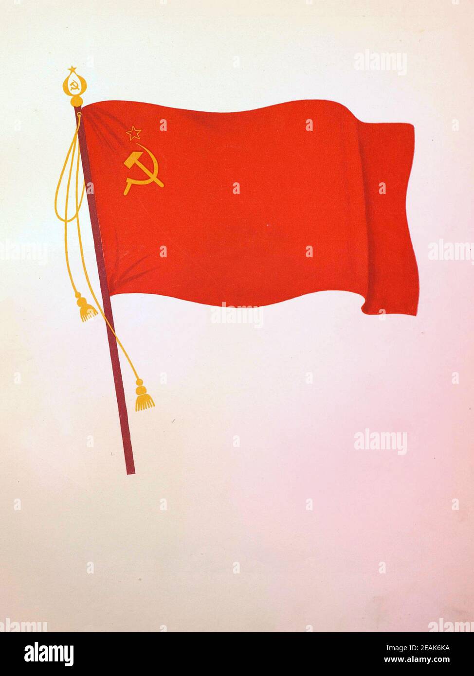 Photo du drapeau de l'Union soviétique. Du livre de propagande soviétique. 1937 Banque D'Images