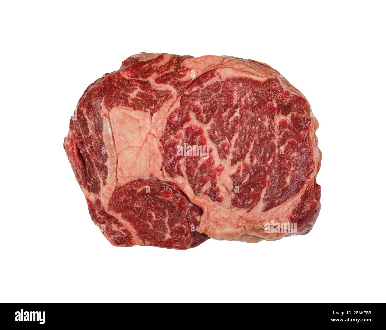 Close up le boeuf cru Ribeye Steak isolated on white Banque D'Images