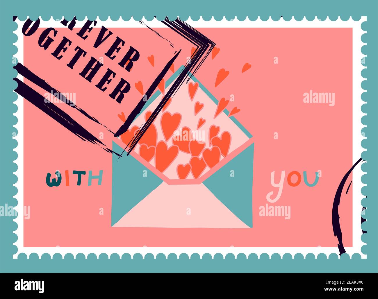 timbres-poste romantiques. enveloppes et cartes pour la saint-valentin. Vue de haut en bas. Illustration vectorielle moderne pour la conception et l'impression de sites Web. Timbres rétro. Concept de correspondance et de livraison postale Banque D'Images