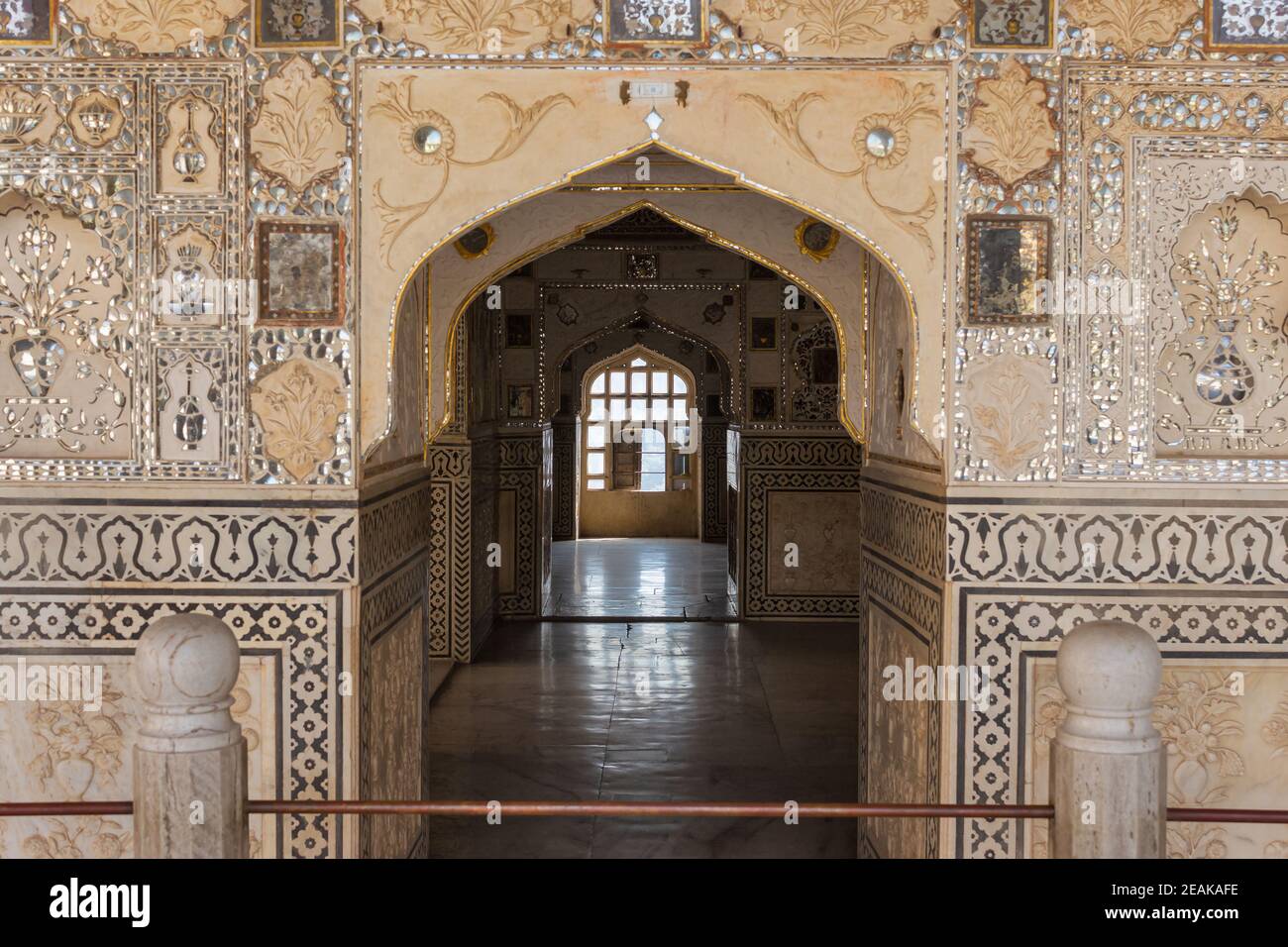 Mosaïques de miroir à Sheesh Mahal, palais de miroir, fort d'Amer, Jaipur, Rajasthan, Inde Banque D'Images