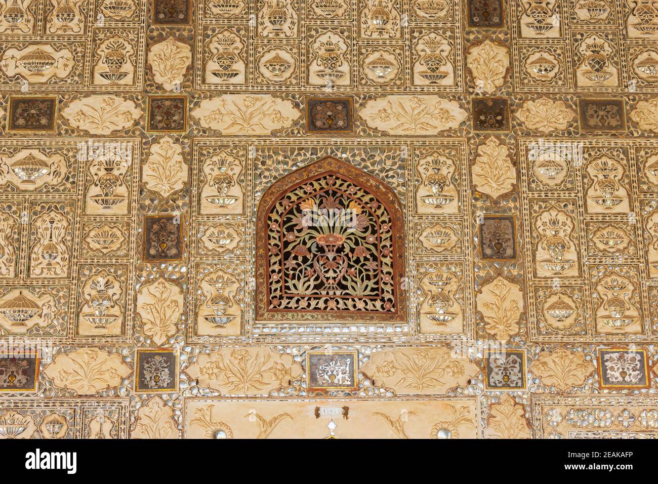 Mosaïques de miroir à Sheesh Mahal, palais de miroir, fort d'Amer, Jaipur, Rajasthan, Inde Banque D'Images