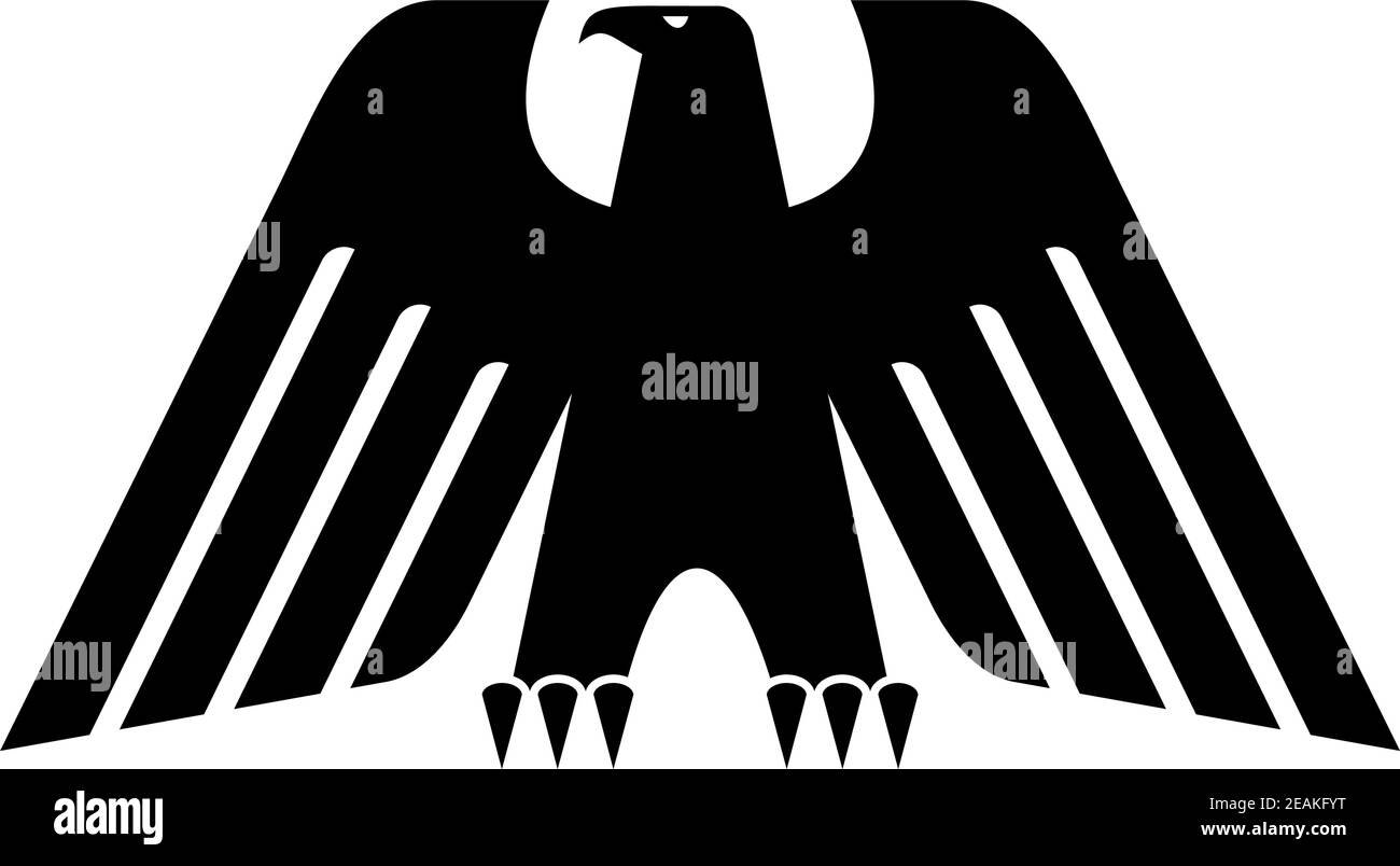 Aigle noir héraldique avec de grandes ailes isolées sur fond blanc pour le concept de puissance ou le design heralsec Illustration de Vecteur