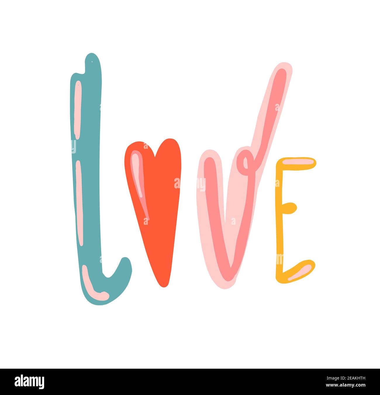 Mot d'amour dessiné à la main. Inscription colorée pour la Saint-Valentin Banque D'Images