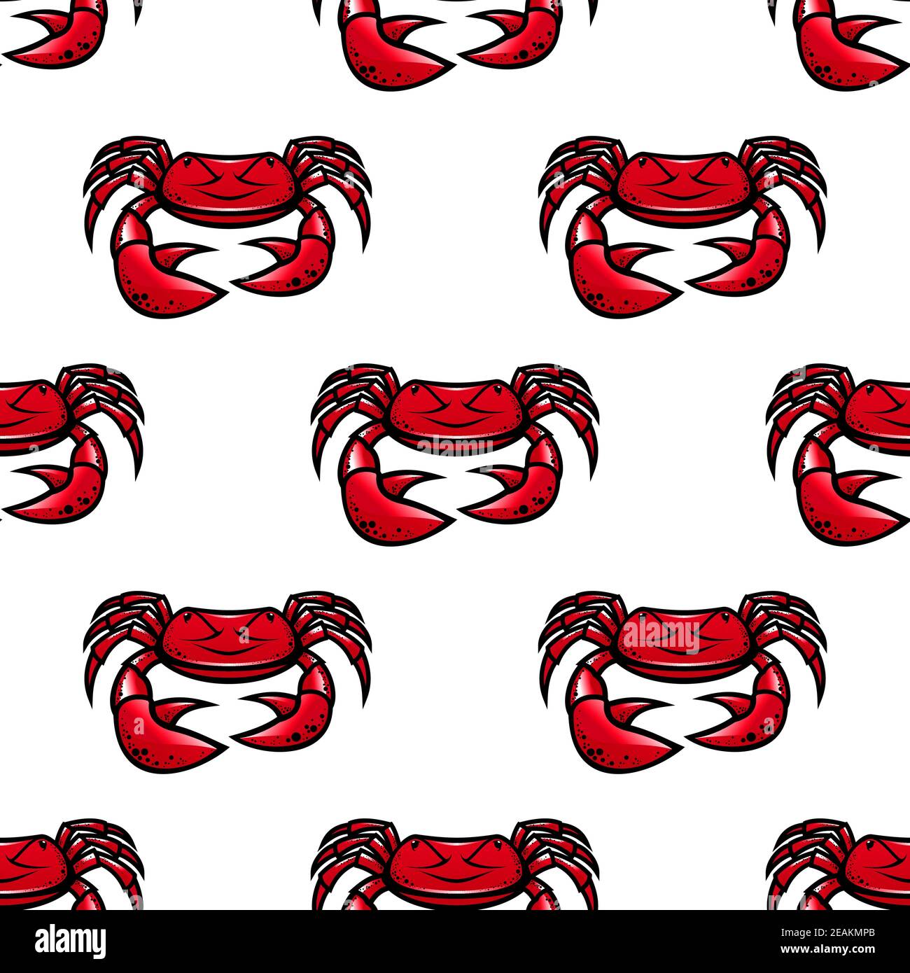 Motif sans couture d'un crabe marin rouge avec de larges griffes dans un motif de répétition au format carré Illustration de Vecteur