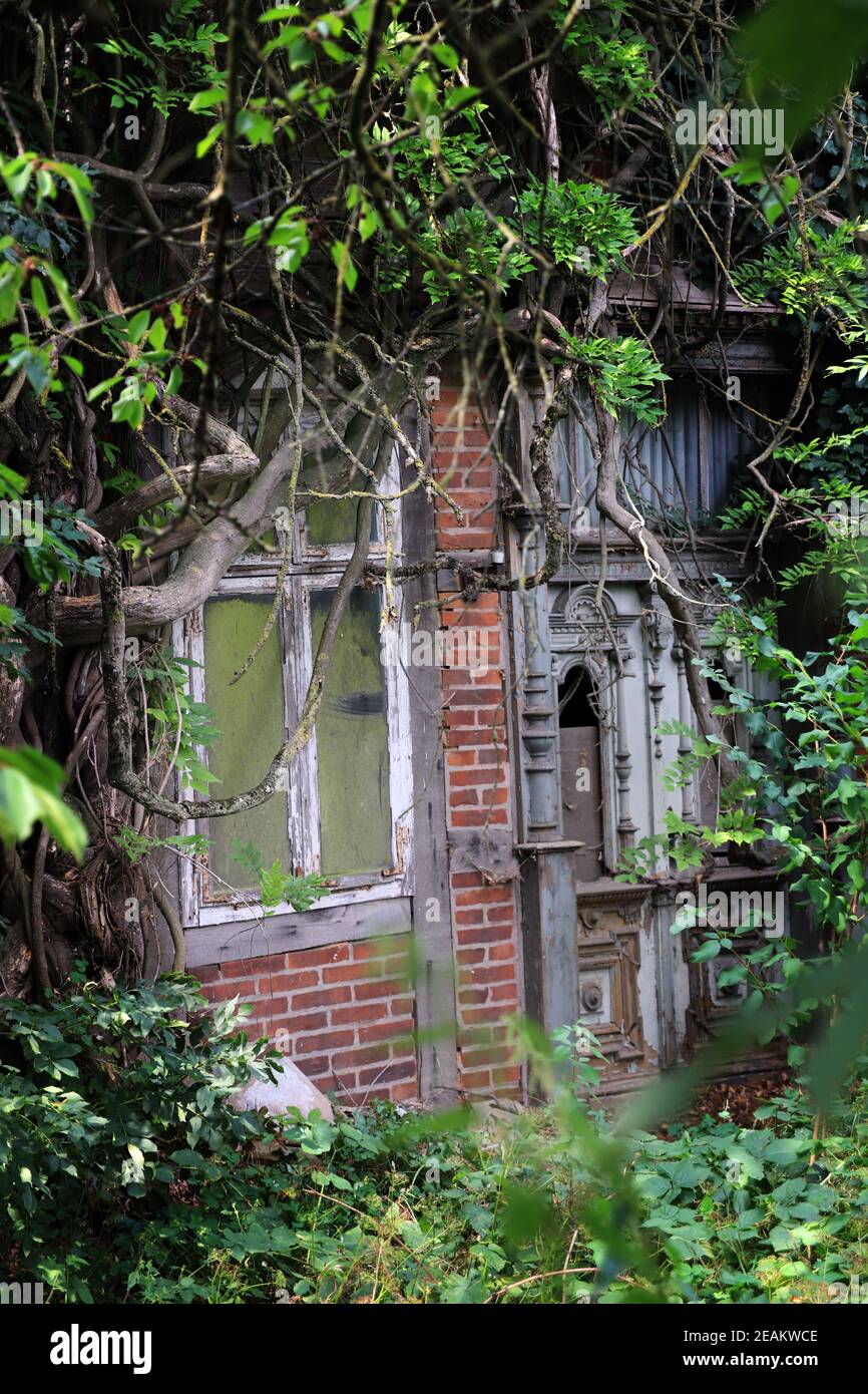 plus utilisé traditionnel demi-colombage et ferme en briques, laissé à la pourriture Banque D'Images