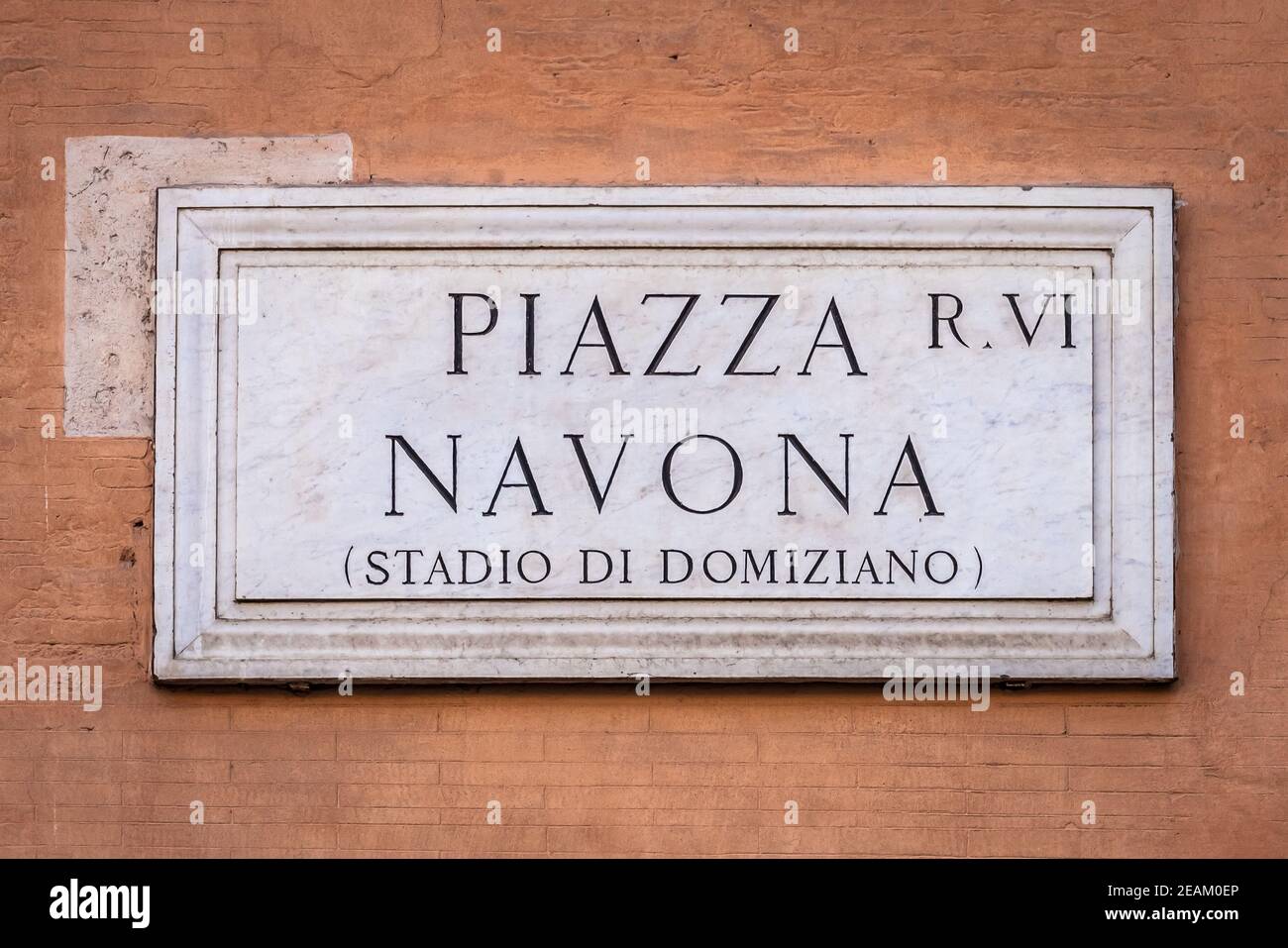 Piazza Navona (place Navona) à Rome, Italie, panneau indiquant le nom de la rue Banque D'Images