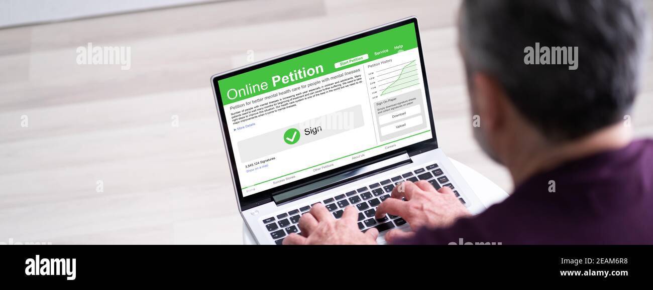 Remplir le formulaire de pétition en ligne. Signer la pétition Banque D'Images