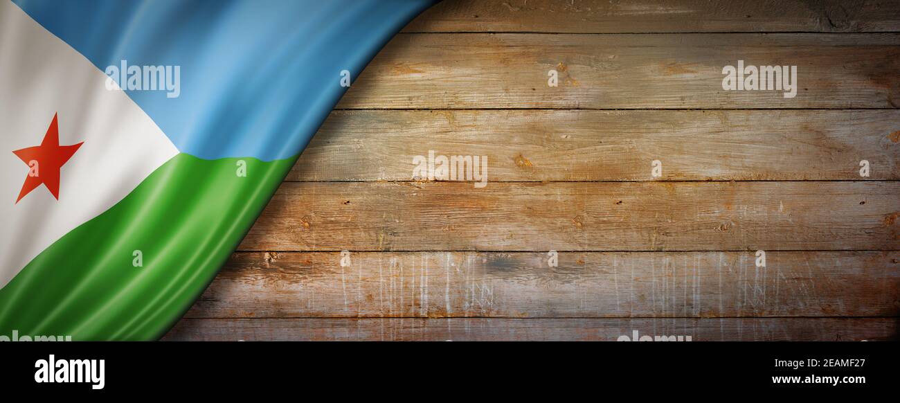 Drapeau de Djibouti sur une bannière murale en bois d'époque Banque D'Images