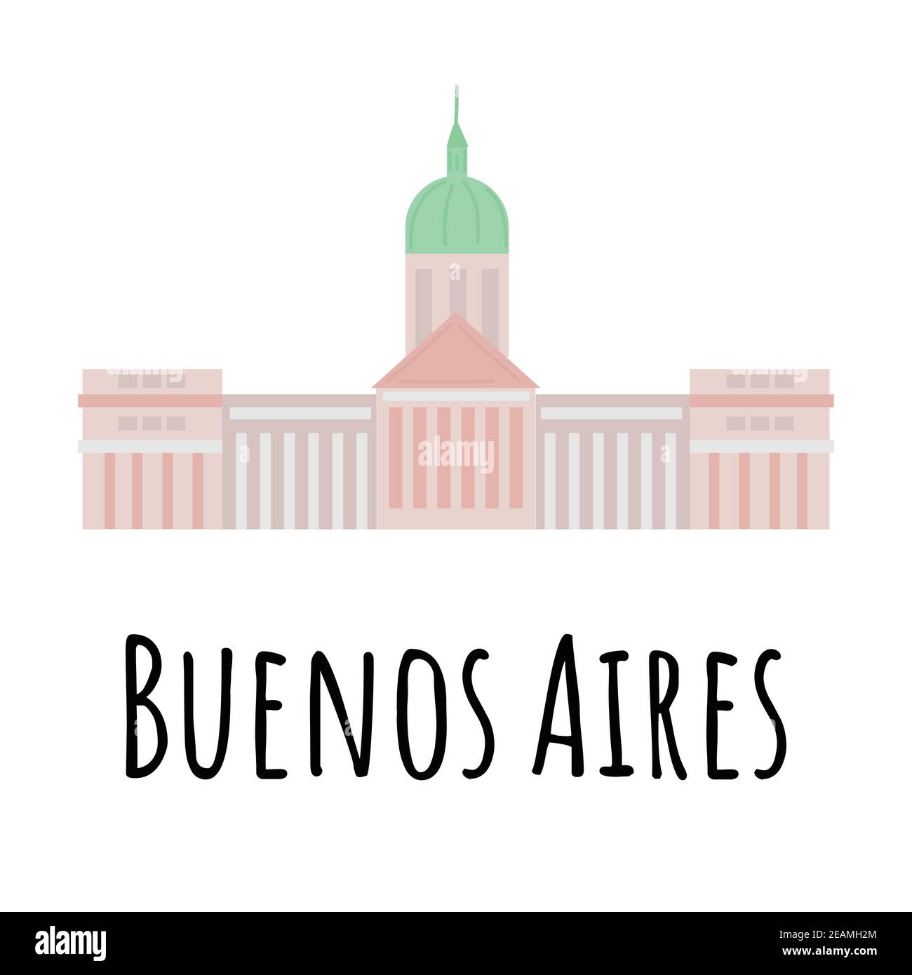 Appartement dessiné à la main le Palais du Congrès national argentin (Palacio del Congreso) est un siège du Congrès national argentin à Buenos Aires, Arg Illustration de Vecteur