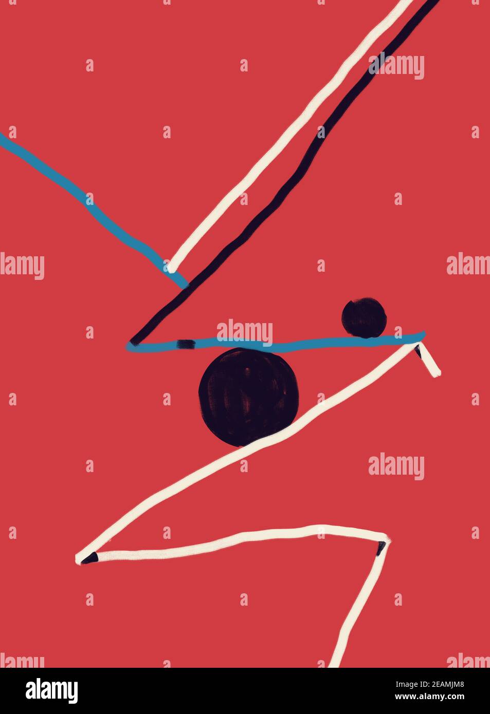 Formes équilibrées et formes abstraites avec rouge et bleu. Résumé Modernisme peinture avec volume. Bauhaus et Kandinsky Vibe. Pour l'impression et l'affiche. Isolé sur Rouge Banque D'Images