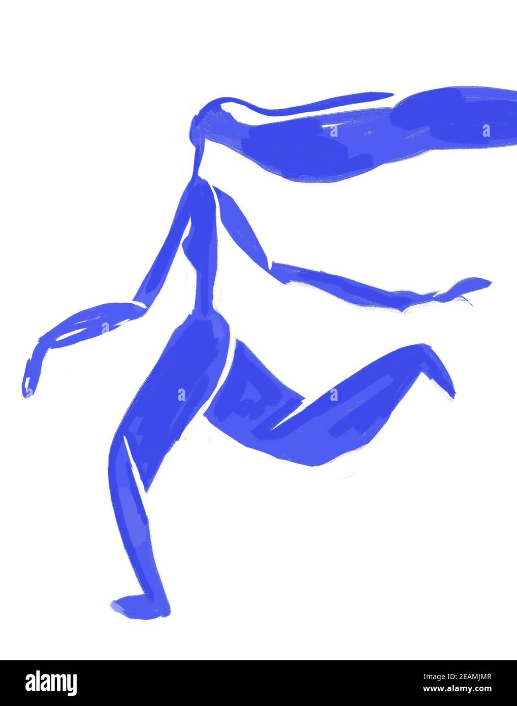 Blue Woman Silhouette running, forme et corps abstrait Henri Matisse style. Expressionisme et Fauvisme Art. Peinture à la main à l'imprimé bleu fin Banque D'Images