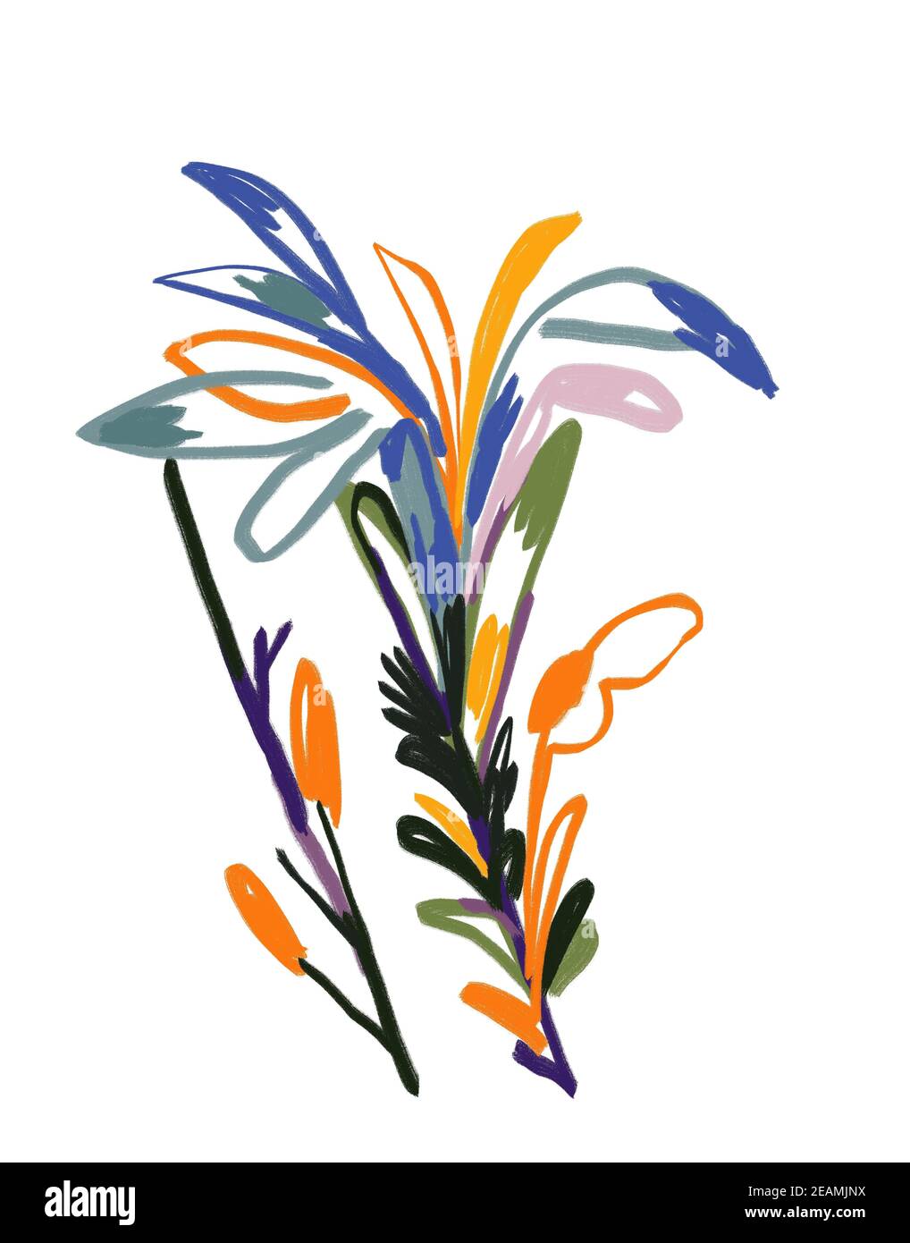 Abstrait peinture florale avec style Raoul dufy et Fauvism. Art moderne et tendance pour l'impression et l'affiche. Illustration isolée sur blanc. Banque D'Images