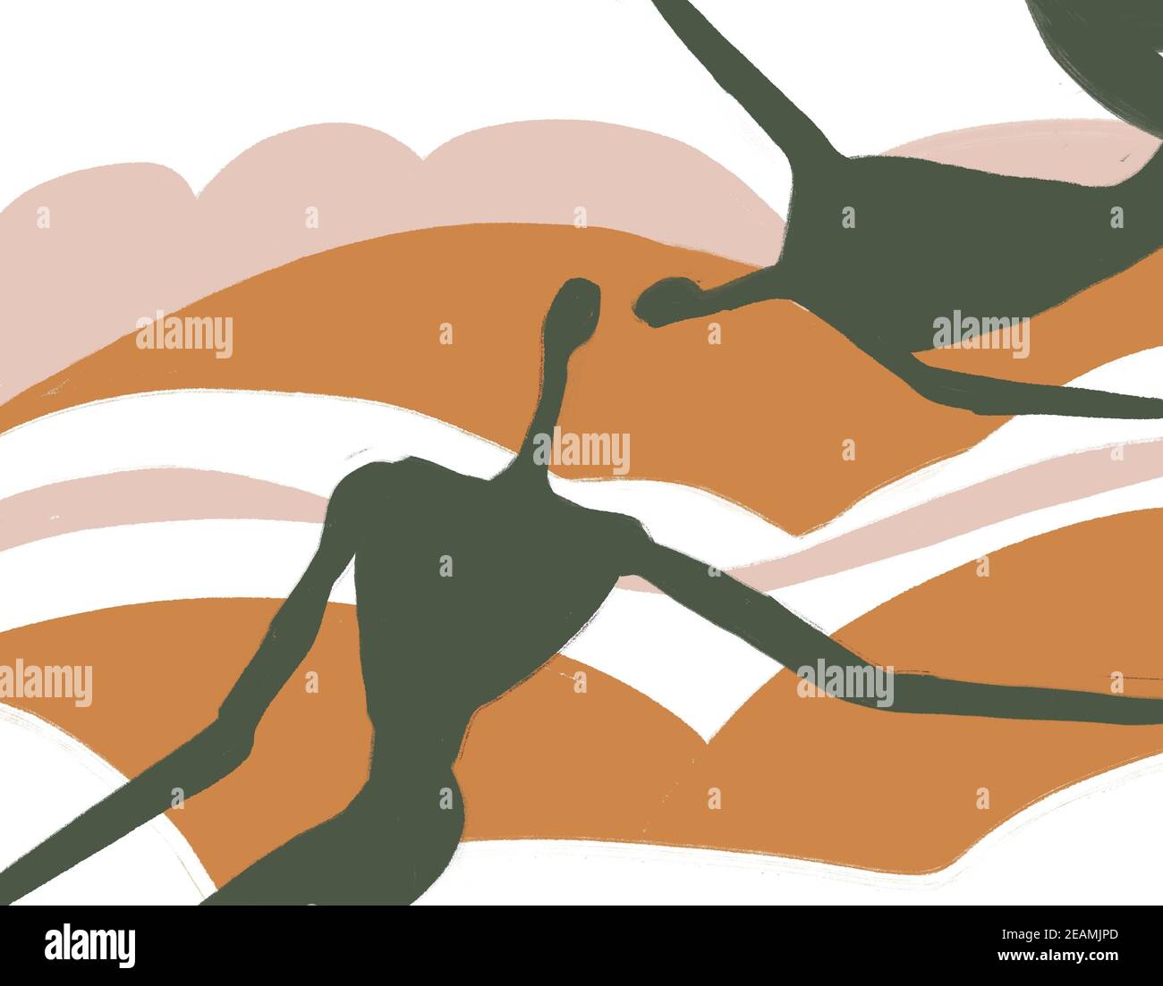 Deux personnes dans un paysage minimaliste. Art abstrait de couleur pastel marron et beige. L'art tendance pour l'impression et l'affiche. Banque D'Images Deux personnes dans un paysage minimaliste. Art abstrait de couleur pastel marron et beige. L'art tendance pour l'impression et l'affiche. Banque D'Images