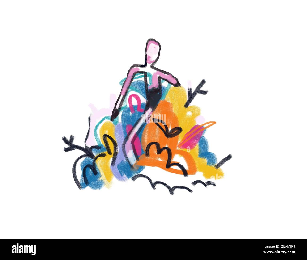 Quelqu'un marche dans la nature. Peinture très simple et colorée. Fauvism et Raoul Dufy Vibe. Art expressionniste avec la nature en plusieurs couleurs. Art pour l'impression, l'affiche et la chemise. Isolé sur blanc. Banque D'Images Quelqu'un marche dans la nature. Peinture très simple et colorée. Fauvism et Raoul Dufy Vibe. Art expressionniste avec la nature en plusieurs couleurs. Art pour l'impression, l'affiche et la chemise. Isolé sur blanc. Banque D'Images