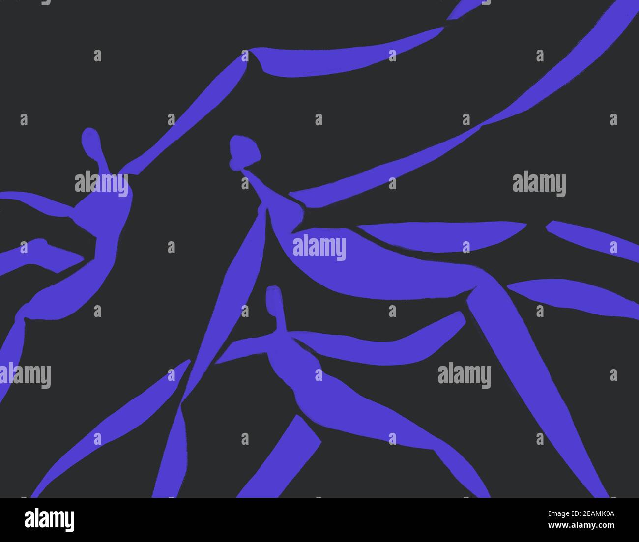 Plusieurs personnes dans la lévitation et la danse. Paisible et aimable illustration abstraite . Henri Matisse Vibe. Silhouette bleue Collage isolé sur noir. Stencil Art pour l'impression et l'affiche Banque D'Images Plusieurs personnes dans la lévitation et la danse. Paisible et aimable illustration abstraite . Henri Matisse Vibe. Silhouette bleue Collage isolé sur noir. Stencil Art pour l'impression et l'affiche Banque D'Images