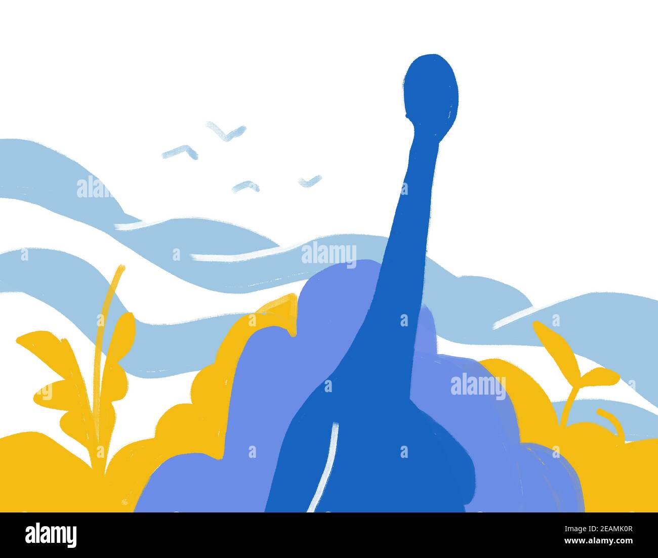 Femme regardant autour de son paysage et oiseau .. Illustration très minimaliste. Forme de peinture abstraite et découpe. Banque D'Images Femme regardant autour de son paysage et oiseau .. Illustration très minimaliste. Forme de peinture abstraite et découpe. Banque D'Images