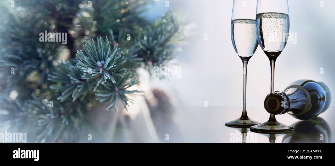 Champagne pour les fêtes de noël Banque D'Images